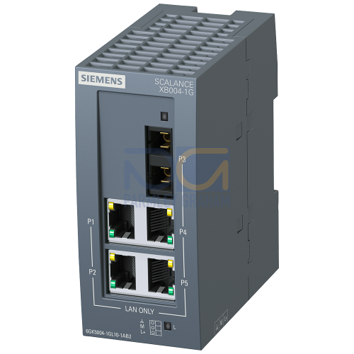 SCALANCE XB004-1G unmanaged Industrial Ethernet Switch for 10/100/1000 Mbit/s for setting up small star and line topologies LED diagnostics, IP20, 2