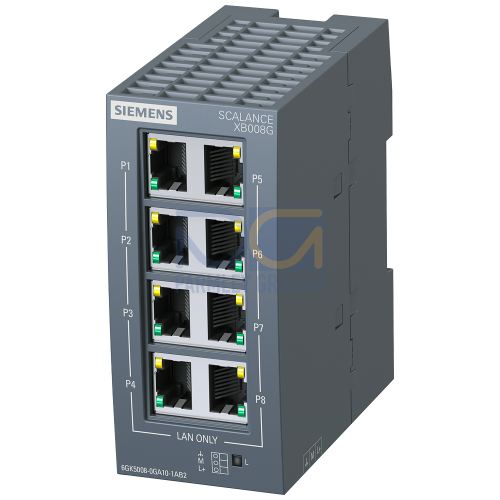 SCALANCE XB008G unmanaged Industrial Ethernet Switch for 10/100/1000 Mbit/s for setting up small star and line topologies LED diagnostics, IP20, 24
