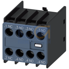 Auxiliary switch on the front, 3 NO + 1 NC Current path 1 NC, 1 NO, 1 NO, 1 NO for 3RH and 3RT screw