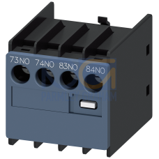 Auxiliary switch on the front, 2 NO Current path 1 NO, 1 NO Connection from top for 3RH and 3RT scre