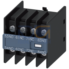 Auxiliary switch on the front, 2 NO + 2 NC Current path 1 NO, 1 NC, 1 NC, 1 NO for contactor relays