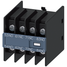 Auxiliary switch on the front, 2 NO + 2 NC Current path 1 NO, 1 NC, 1 NC, 1 NO for contactor relays
