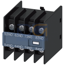 Auxiliary switch on the front, 4 NO Current path 1 NO, 1 NO, 1 NO, 1 NO for contactor relays Size S0