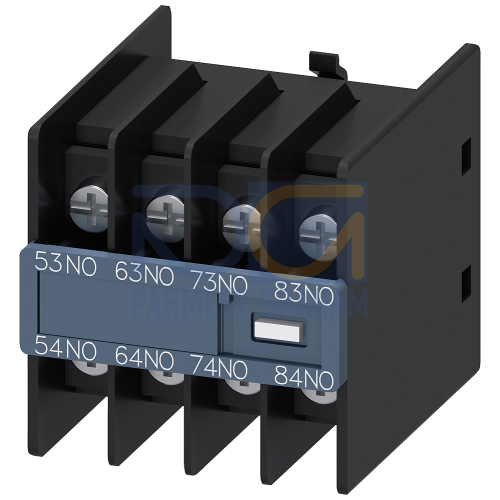 Auxiliary switch on the front, 4 NO Current path 1 NO, 1 NO, 1 NO, 1 NO for contactor relays Size S0