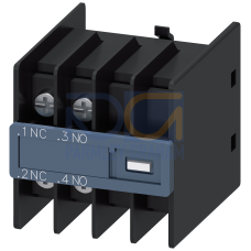 Auxiliary switch on the front, 1 NO + 1 NC Current path 1 NC, 1 NO for 3RH and 3RT Ring cable lug co