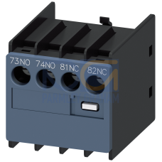 Auxiliary switch on the front, 1 NO + 1 NC Current path 1 NO, 1 NC Connection from top for 3RH and 3