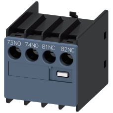 Auxiliary switch on the front, 1 NO + 1 NC Current path 1 NO, 1 NC Connection from top for 3RH and 3