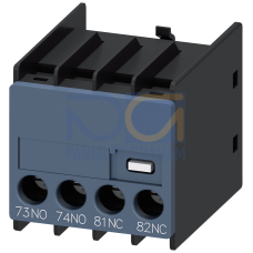 Auxiliary switch on the front, 1 NO + 1 NC Current path 1 NO, 1 NC Connection from below for 3RH and