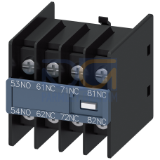 Auxiliary switch on the front, 1 NO + 3 NC Current path 1 NO, 1 NC, 1 NC, 1 NC for contactor relays