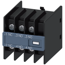 Auxiliary switch on the front, 2 NO + 1 NC Current path 1 NC, 1 NO, 1 NO for 3RH and 3RT Ring cable