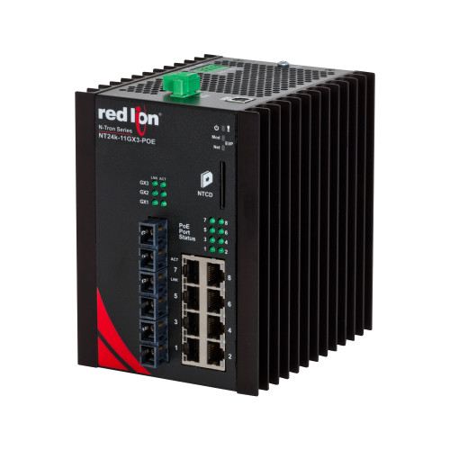 NT24k&reg;-11GX3-POE Managed PoE+ Gigabit Ethernet Switch, SC 500m