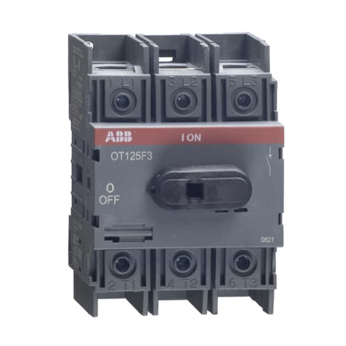 3-pole, front operated, base mounted, DIN-rail mountable switch-diconnector with protected clamp terminals, handle and shaft are not included