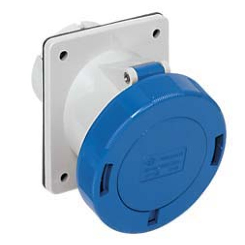 Panel mounted inclined socket 63A 230V 3P IP67