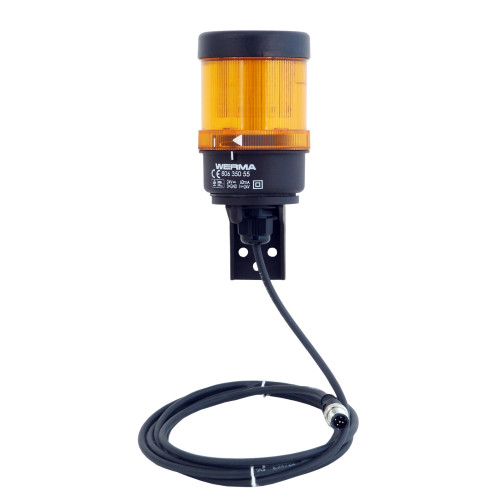 IP65 LED muting indicator, yellow, 24V, with mounting bracket and 2m M12 4-Pin connection cable