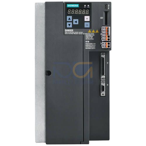 Sinamics V90, 3-phase 380V, 3,5KW, 11, PTI and analog connectivity, speed, torque and positioning features, internal braking resistor, to loaded 300%