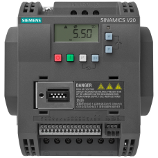 SINAMICS V20 380-480 V 3 AC -15/+10% 47-63 Hz rated power 7.5 kW with 150% overload for 60 s. unfiltered I/O: 4 DI, 2 DO, 2 AI, 1 AO fieldbus: USS/Modbus RTU with built-in BOP protection: IP20/ UL op