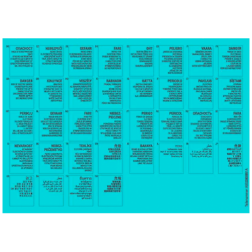 SINAMICS warning notice labels for SINAMICS module booksize format 1 sheet, 36 languages bg, cz, de, dk, ee, es, fi, fr, gb, gr, hu, ie, is, it, lt...