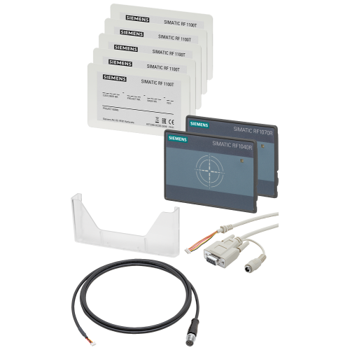 SIMATIC RF1000R starter package 1x SIMATIC RF1040R 1x SIMATIC RF1070R 1x card holder 5x configuration card RF1100T 1x connecting cable for CM 1x connecting cable for PC only 1 package per customer - r