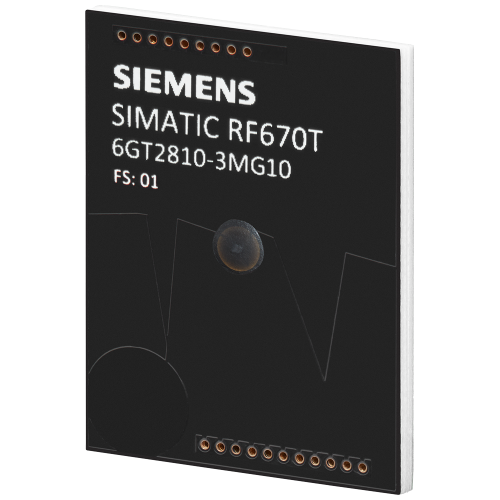 SIMATIC RF670T (FCC) FR4, 40 x 30 x 4.1 mm ISO 18000-63, EPC Class 1 Gen 2 frequency 902 to 928 MHz NXP UCODE 9XM 496 bits (62 bytes) EPC ID 752 bits (94 bytes) user memory fixing by glueing on metal