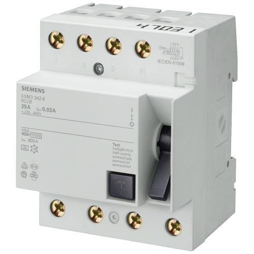 Residual current operated circuit breaker, 4-pole, type A, In: 40 A, 500 mA, Un AC: 400 V
