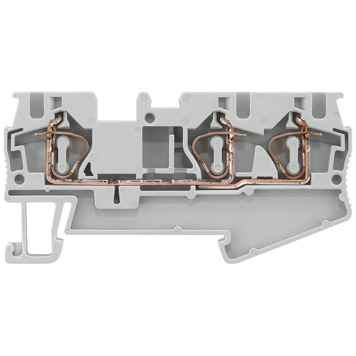Through-type terminals with spring-loaded connection, 3 connection points, Cross-section: 0.5-4 mm2,