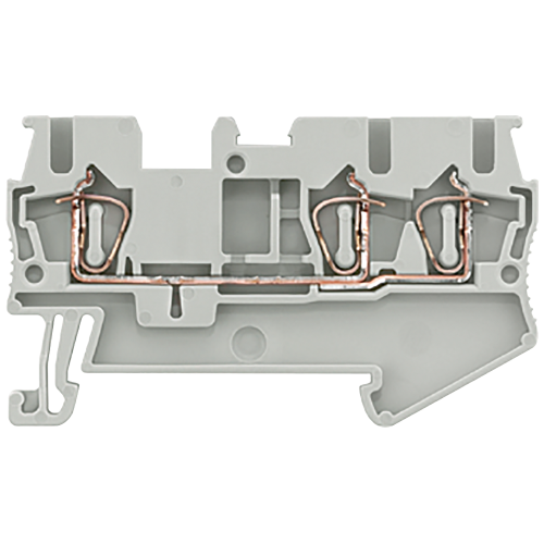 Through-type terminals with spring-loaded connection, 3 connection points Cross-section: 0.08-2.5 mm