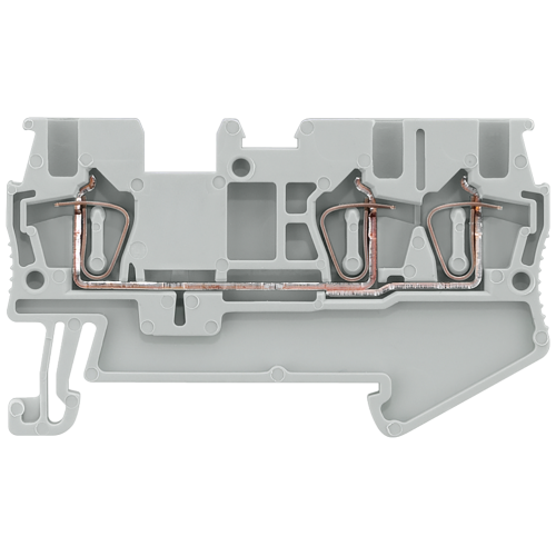 Through-type terminals with spring-loaded connection, 3 connection points, Cross-section: 0.14-1.5 mm2, Width: 4.2mm, Color: gray