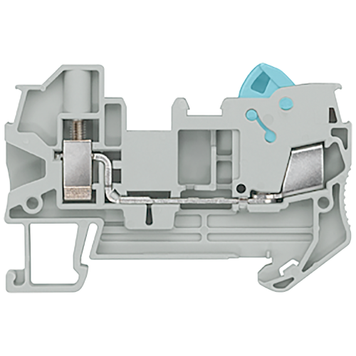 Hybrid through-type terminals with quick-connect technology and screw connection