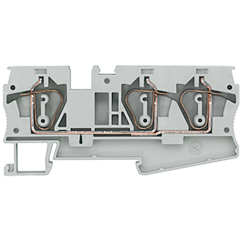 Through-type terminals with spring-loaded connection, 3 connection points, Cross-section: 0.5-6 mm2, Width: 8.2mm, Color: gray