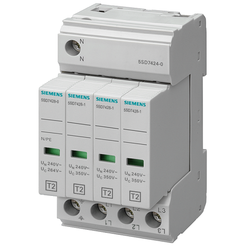Surge arrester Type 2 Requirement class C, UC 350V Pluggable protective modules 4-pole, 3+1 circuit
