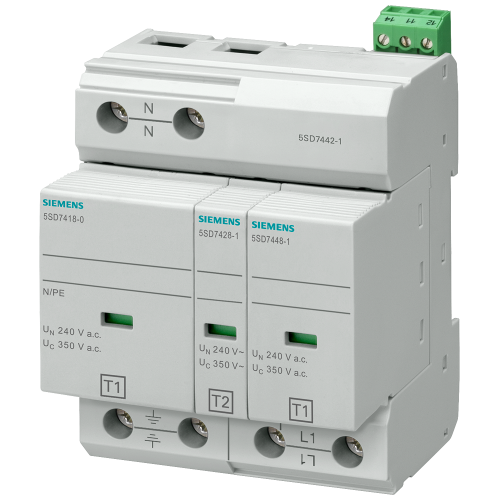 Combination arrester type 1+2 Requirement class B+C, UC 350V Pluggable protective modules 2-pole, 1+