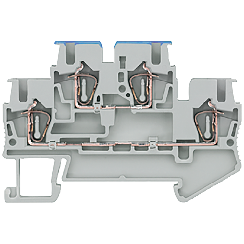 Two-tier terminal with spring-loaded connection, top N bottom L