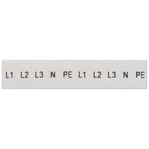 Labeling plate, front, with L1, L2, L3, PE, N, vertical, Terminal width: 5.2 mm, H: 10.5 mm, white
