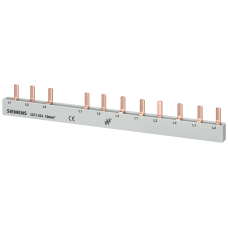 Pin busbar, 10 mm2 connection: 3-phase/N+8x phase touch-safe for 1F, 4-pole + 8 CB, 1-pole