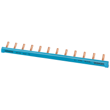 Pin busbar, 1-phase 10 mm2, 12 pins, Insulation blue can be cut, with end caps