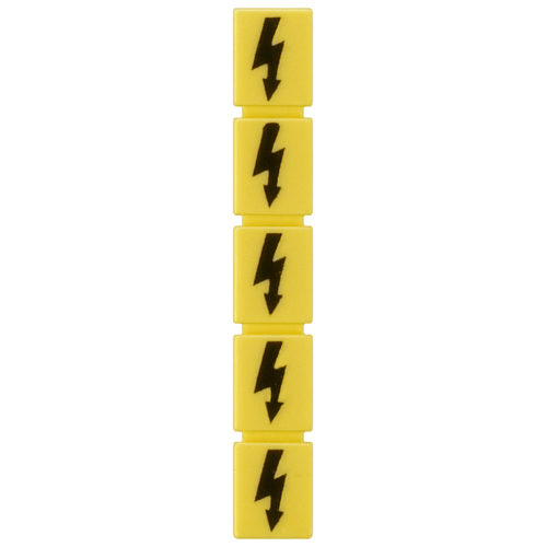 Inscription label, with warning arrow, vertical, terminal width: 5.2 mm, yellow