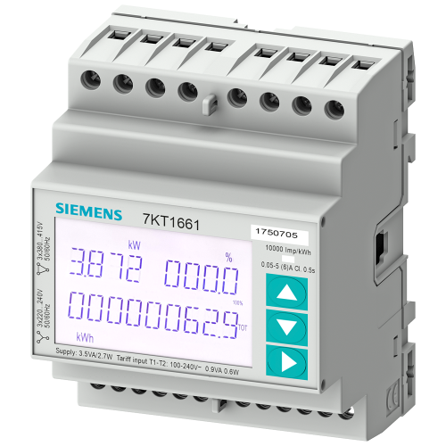 SENTRON 7KT PAC1600 energy meter, 3-phase, 5 A, DIN rail, Modbus RTU