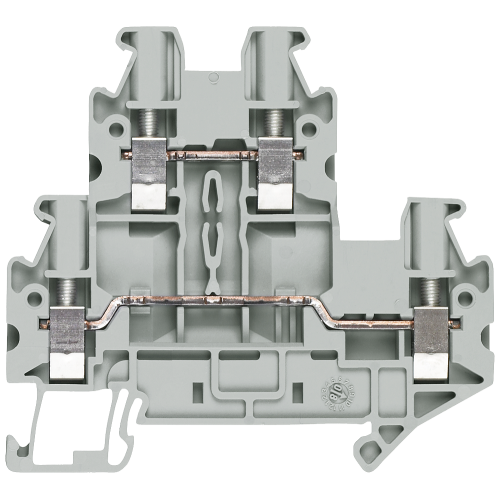 Two-tier terminals with screw terminal Terminal size 2.5 mm2 Terminal width 5.2 mm Color gray