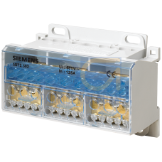 Distribution block 4-pole, 125 A, 690V Input: 1x 25/35 mm2 Output: 4x 16+7x 10 mm2 for installation