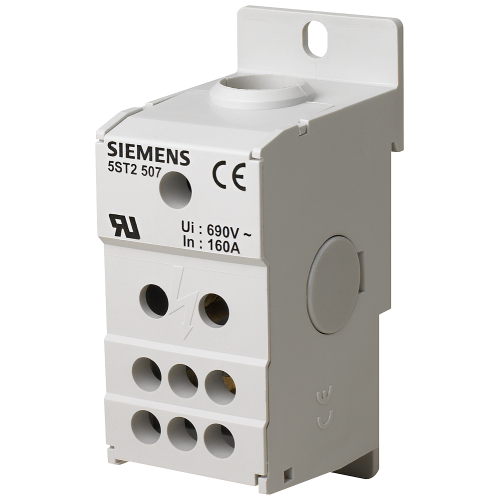 Distribution block 1-pole, 160 A, 690V Input: 1x 10-70 mm2 Output: 6x 2.5-16 mm2 for installation on