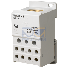 Distribution block 1-pole, 250 A, 690V Input: 1x 35-120 mm2 Output: 2x2.5-25+5x 2.5-16+4x 2.5-10 mm2