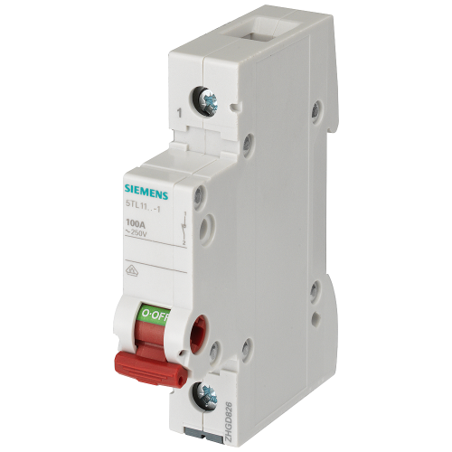 OFF switch 63 A 1-pole, with red handle.