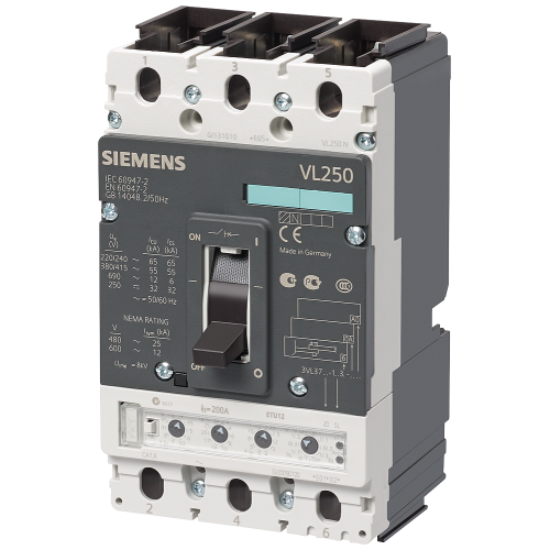 circuit breaker VL250L very high breaking capacity Icu=100kA, 415V AC 3-pole, line protection Electronic Trip Unit ETU10, LI In=200A, rated current...