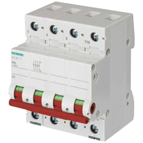 OFF switch 100 A 3-pole+N, with red handle.