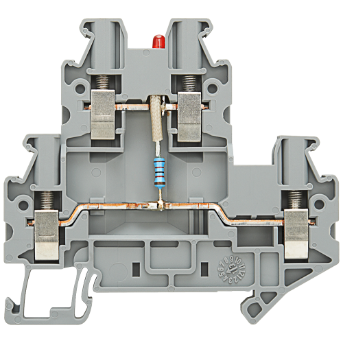 Two-tier terminal with LED 24 V DC, 2.5 mm2 screw fixing, gray with LED 24 V DC