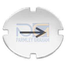 Inscription plate for pushbutton and illuminated pushbutton, flat, milky with black font, with graph