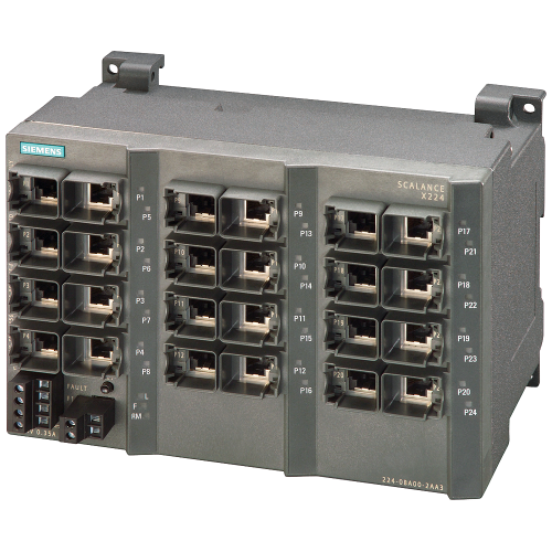 SCALANCE X224, managed IE switch, 24x 10/100 Mbit/s RJ45 ports, LED diagnostics, error-signaling con