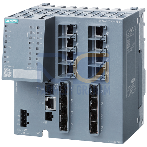 SCALANCE Xm408-8C; Managed Modular IE Switch; Layer 3 Integrated; 8 X 10/100/1000 Mbit/s RJ45; 8 X 100/1000 Mbit/s SFP