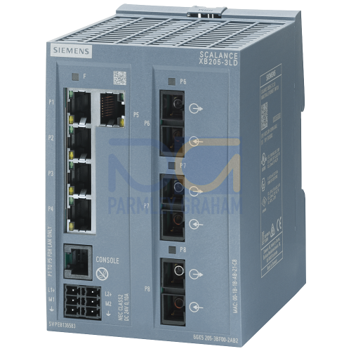 SCALANCE XB205-3LD managed Layer 2 IE Switch 5x IEC 62443-4-2 certified 10/100 Mbps RJ45 ports 3x SM FO SC port 1x console port, diagnostics LED redu