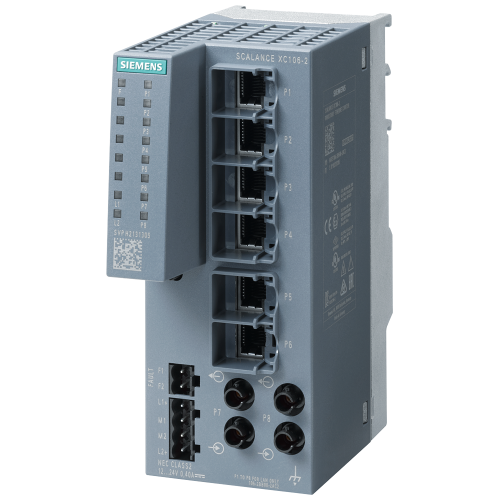 SCALANCE XC106-2, unmanaged switch, 6x RJ45, 2x multimode ST/BFOC